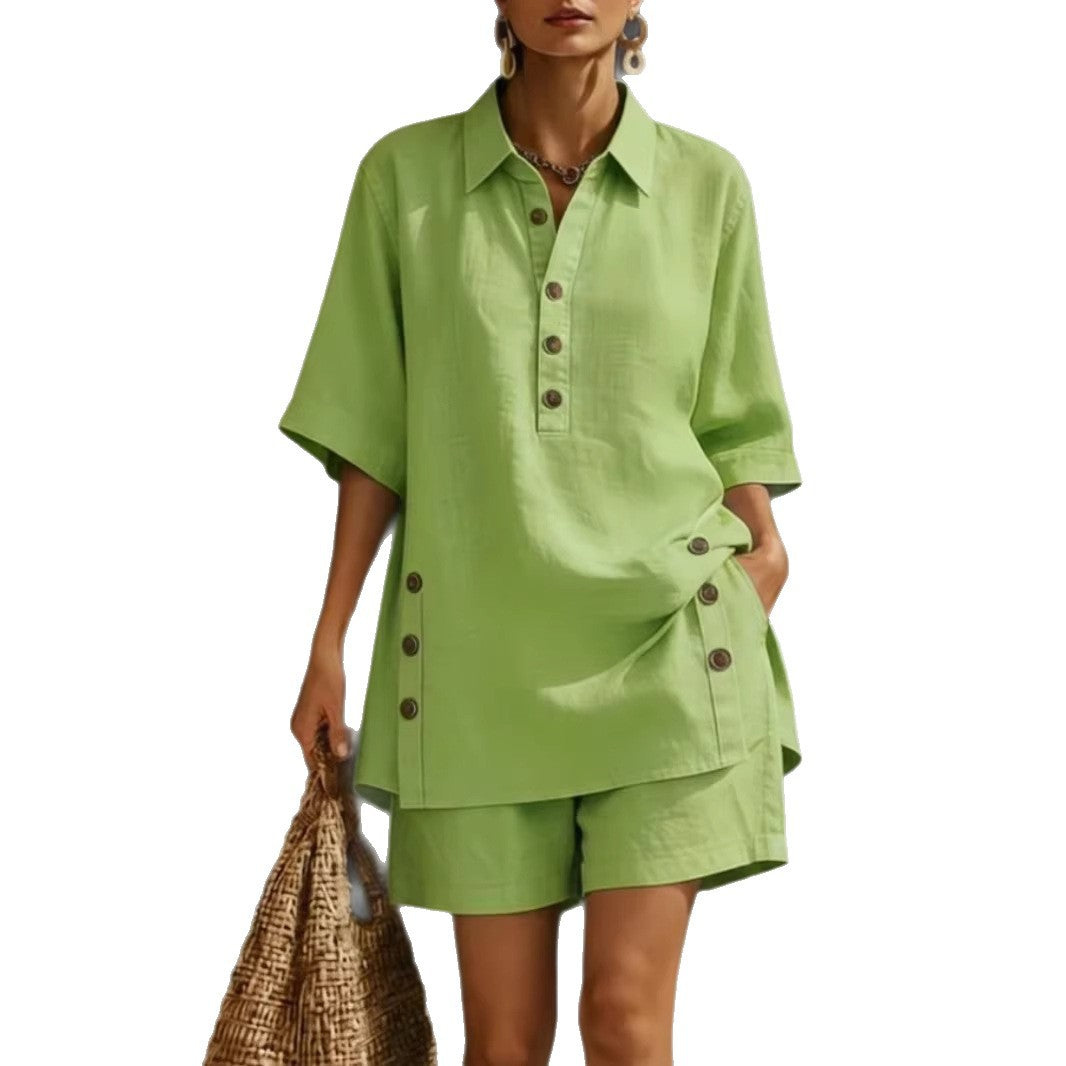Women's Short Sleeve Shirt and Loose Pants Set