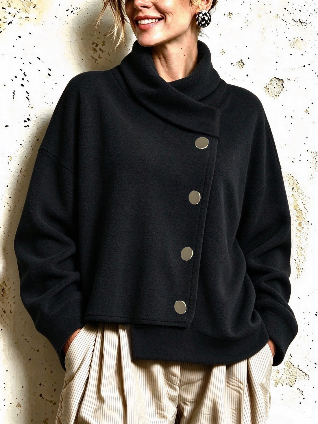 Women's asymmetric mock neck long sleeve wrap top, photo 4