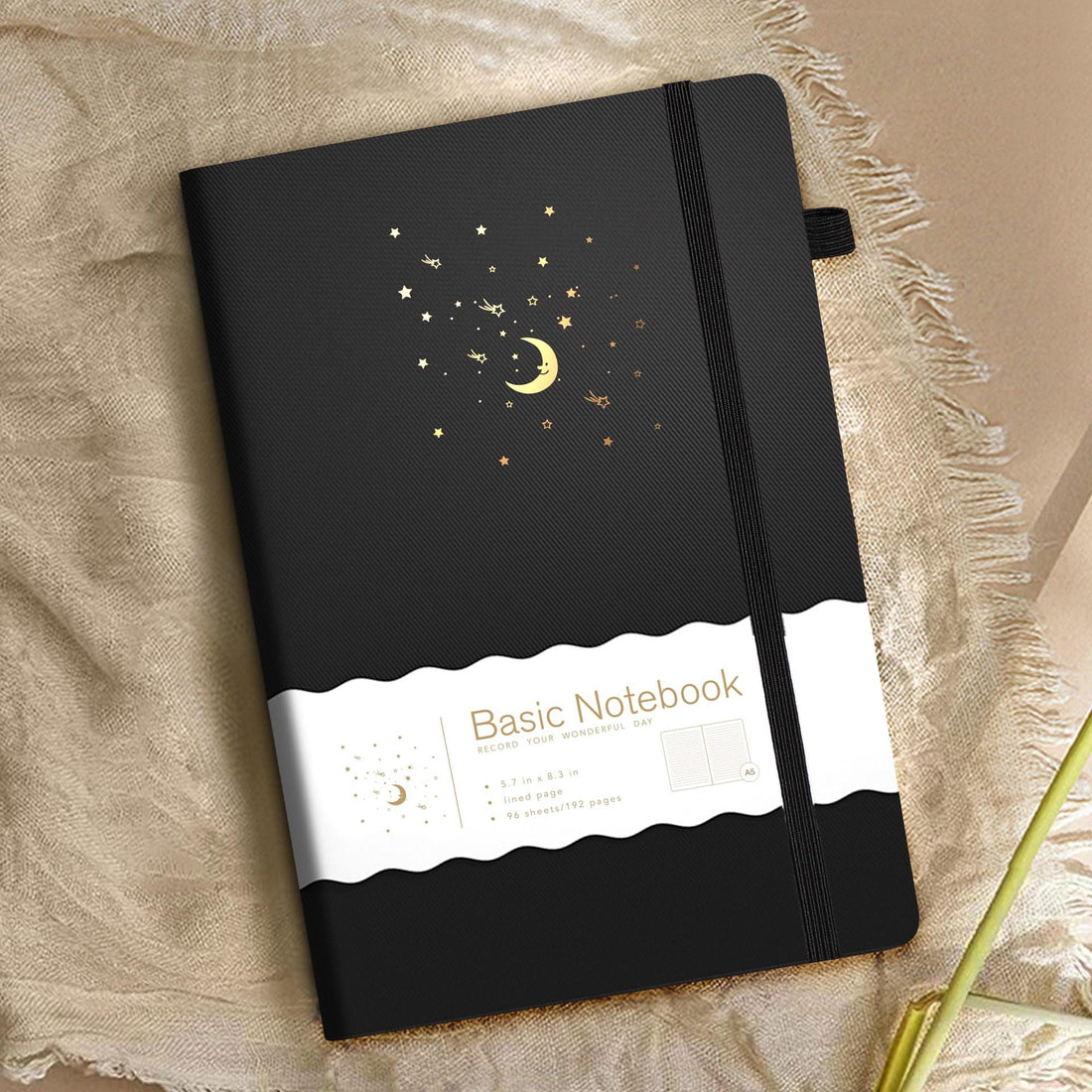 Faux leather hardcover lined notebook with elastic band, photo 2