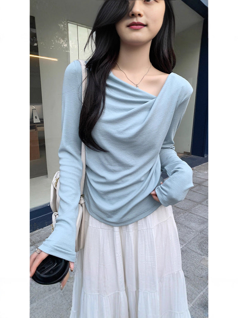 Pure Desire One-Shoulder Collar Long-Sleeved Knit Tight Inner Base Top