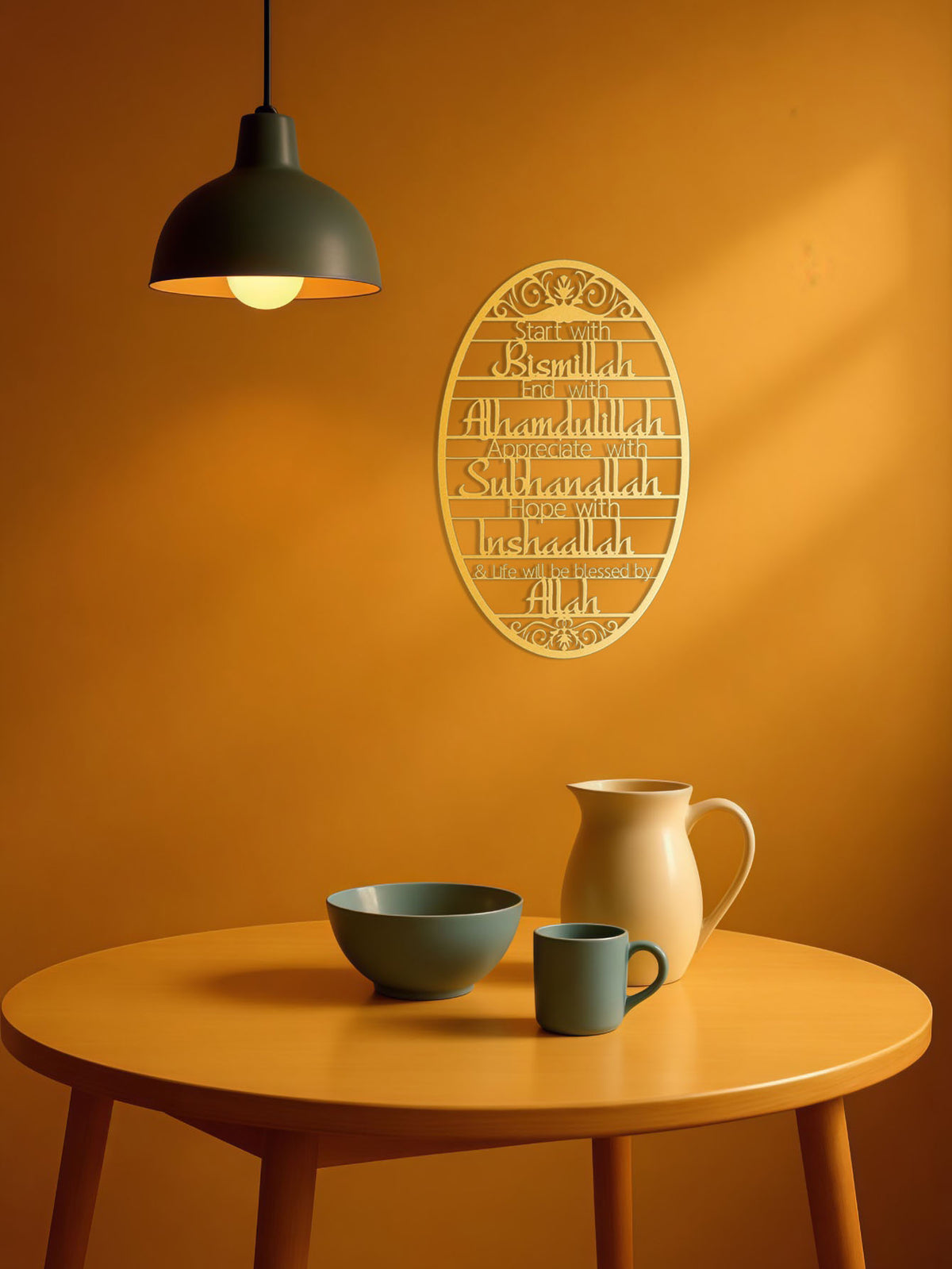 Modern metal wall art in a home office setting