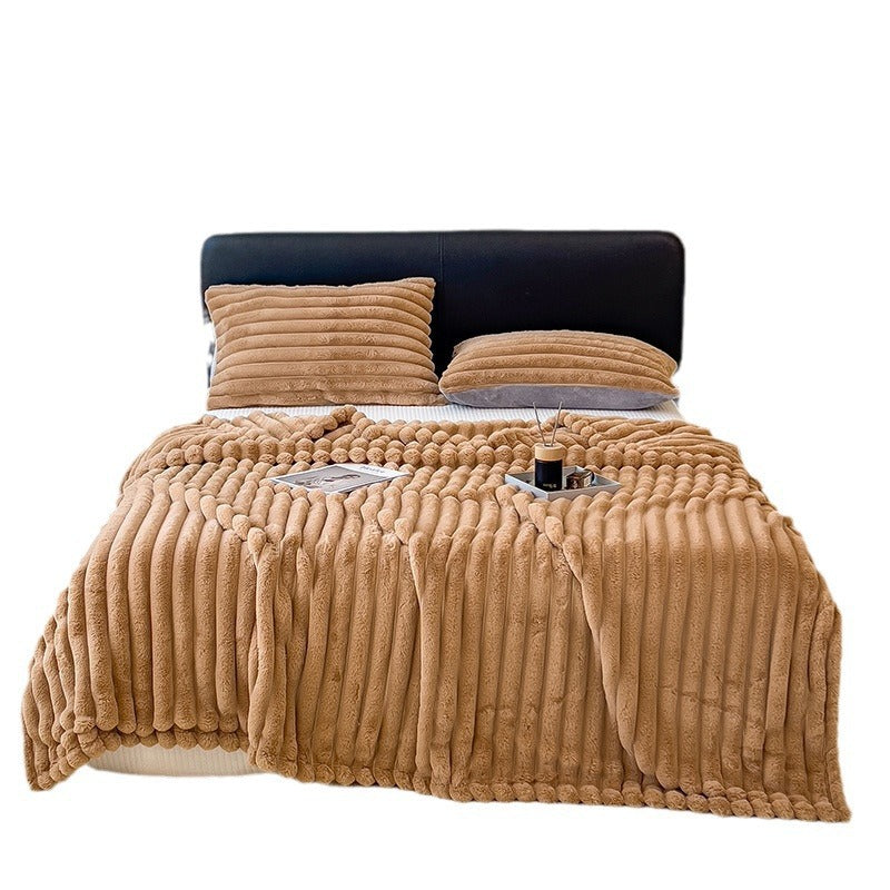 Double-sided faux rabbit fur plush blanket in solid color, photo 5