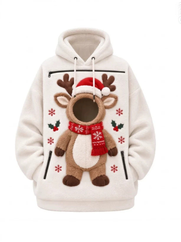 Mens Christmas 3D Print Hooded Sweatshirt Fleece Lined Long Sleeve Pullover