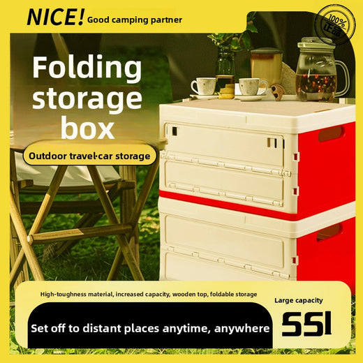 Foldable Outdoor Storage Box with Wooden Cover