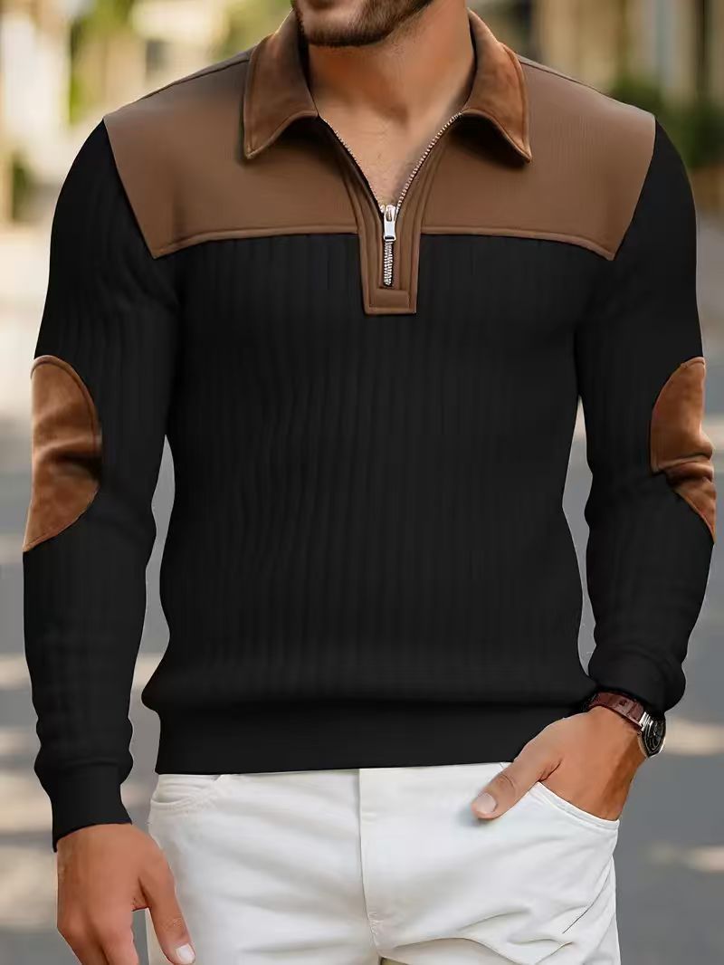 Men's lapel collar full-zip sweatshirt with embroidered patchwork, photo 8