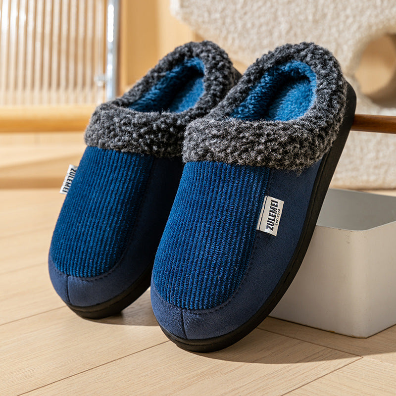 Men's winter warm fleece anti-slip soft-soled cotton slippers