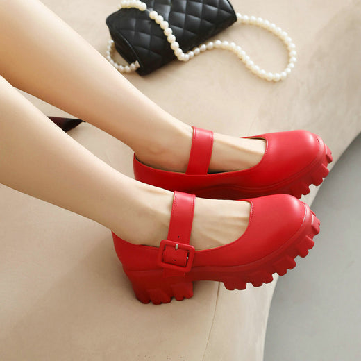 Retro Mary Jane Chunky Heel Women Shoes