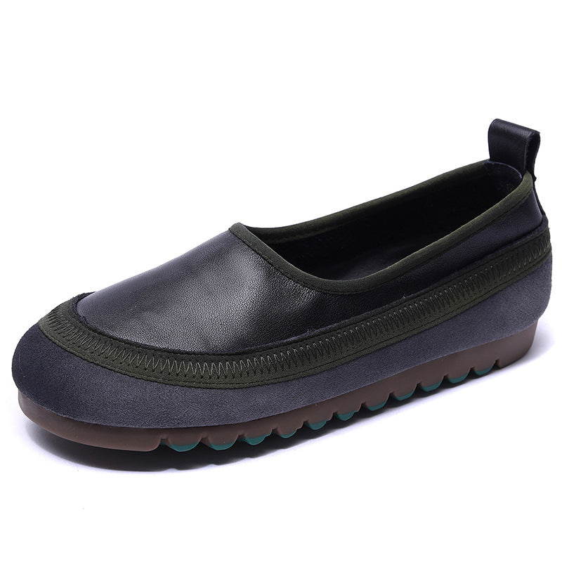 Handmade Genuine Leather Flat Women's Shoes Slip-On Loafers Casual Soft-Soled Beanie Shoes