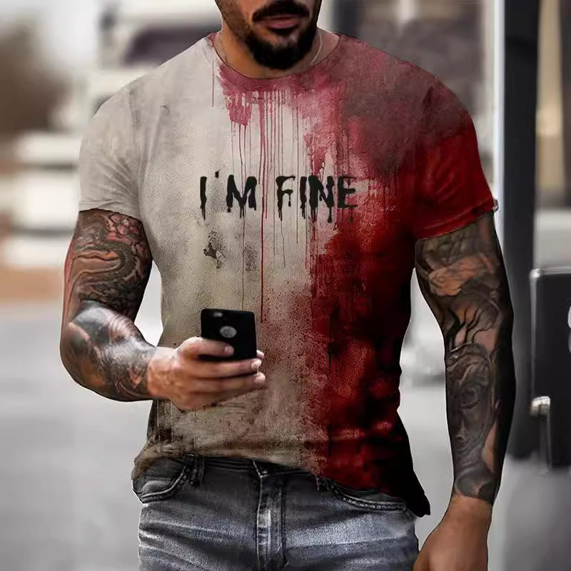 Mens 3D Digital Print Short Sleeve T Shirt Summer Casual Streetwear