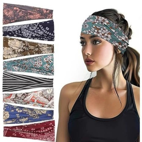 Floral Elastic Printed Wig Headscarf Headband Sports Sweat-Absorbent Hair Accessory