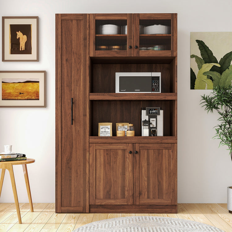 Walnut 4-door pantry cabinet side angle full view