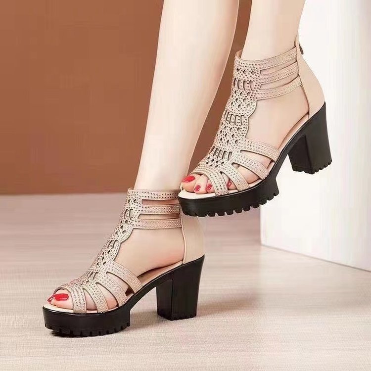 Women Soft Sole Solid Color High Heel Sandals