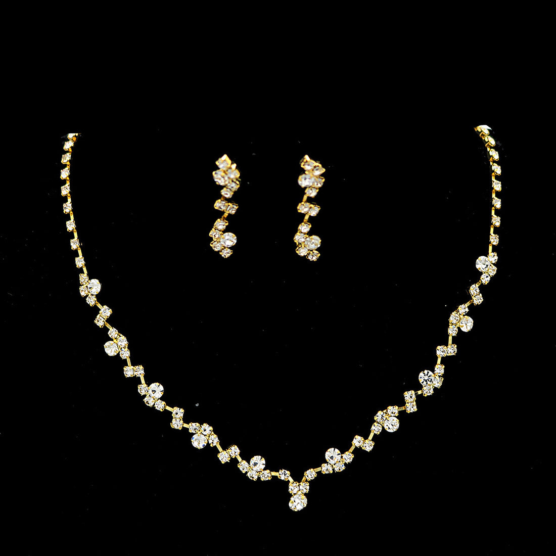 Rhinestone Geometric Pendant Necklace and Earrings Jewelry Set for Women Bridal Light Luxury