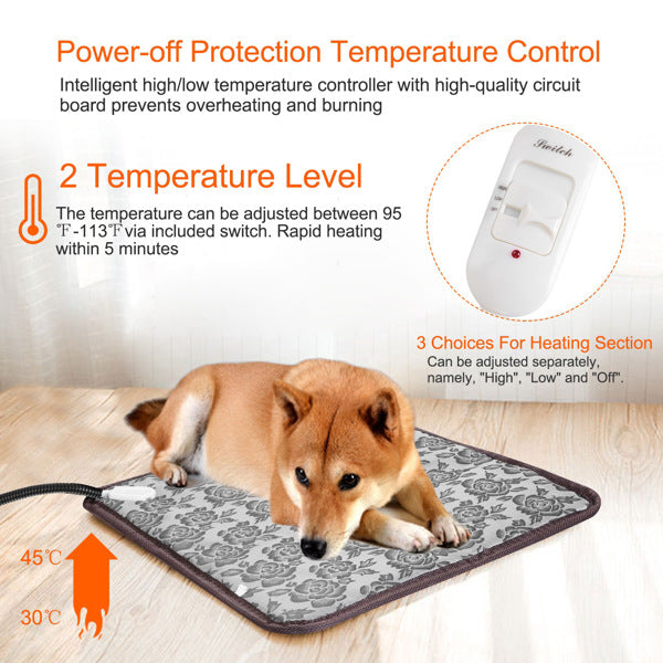 Dog on the heating pad with two-level power-off temperature controller