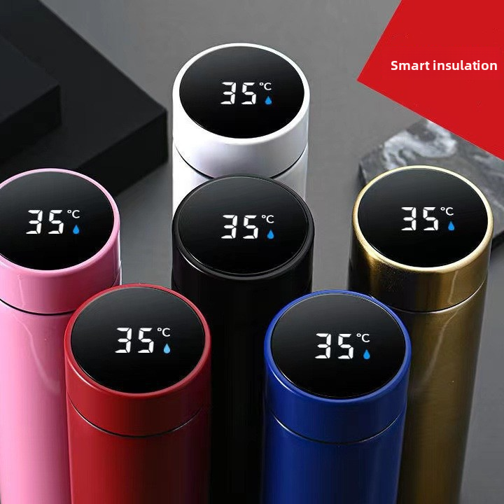 Stainless steel insulated tea bottle with LED temperature lid, photo 1
