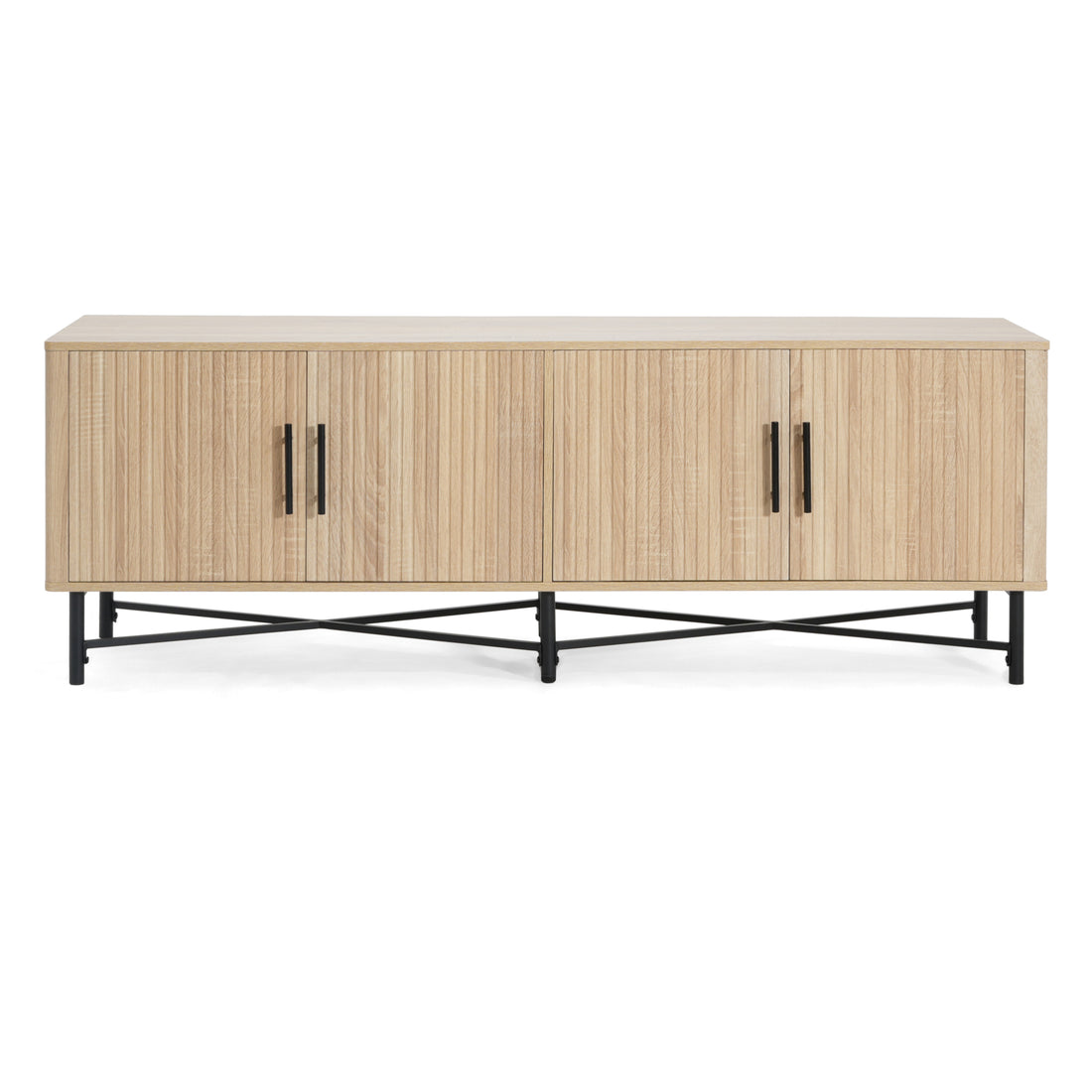 4-Door TV Cabinet with Adjustable Shelves Natural Finish