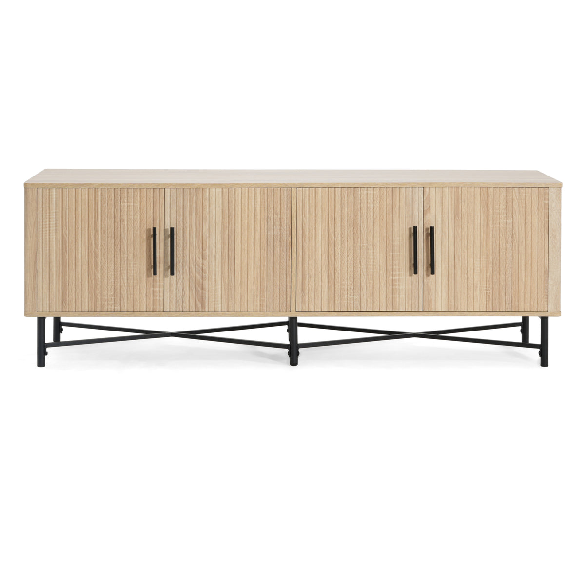4-Door TV Cabinet with Adjustable Shelves Natural Finish