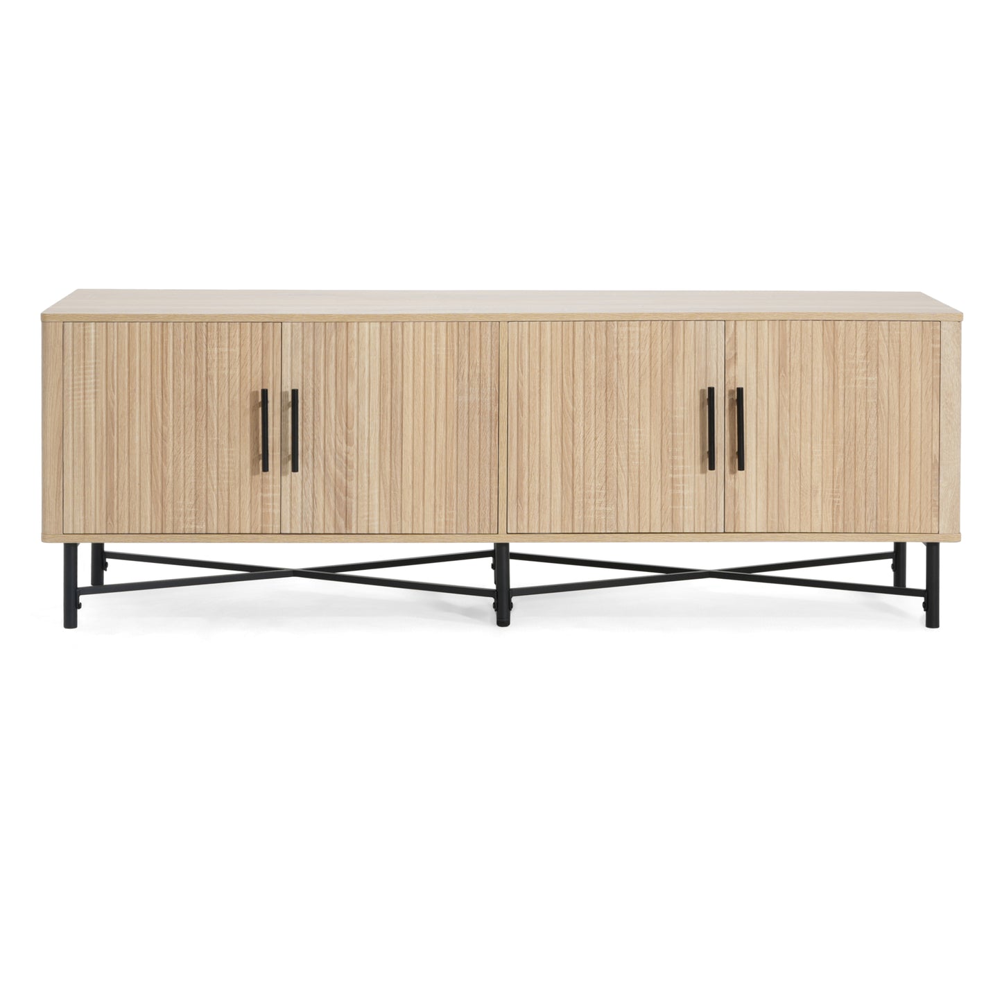 4-Door TV Cabinet with Adjustable Shelves Natural Finish
