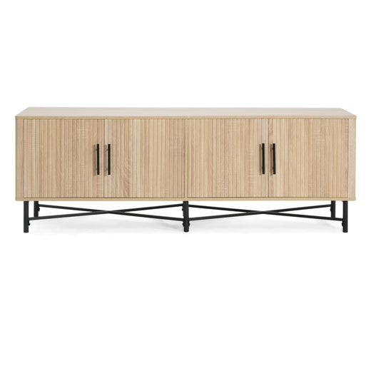 4-Door TV Cabinet with Adjustable Shelves Natural Finish