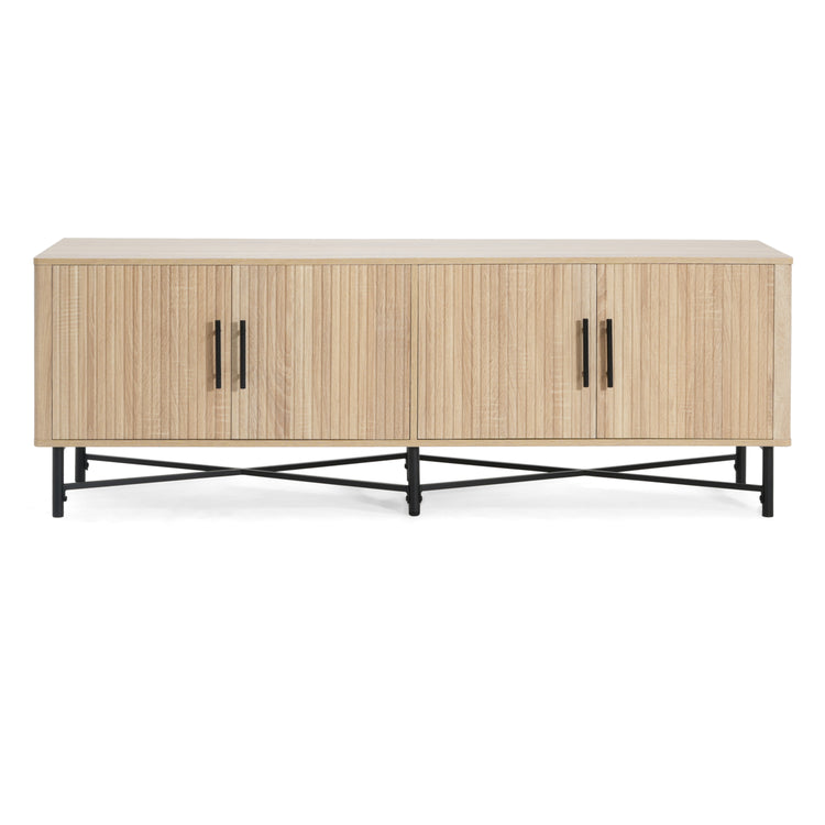 4-Door TV Cabinet with Adjustable Shelves Natural Finish