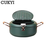 2.2L/3.4L Japanese Style Deep Fryer Gas Tempura Chicken French Fries Fryer Stainless Steel Cooking Pot Boiler with Thermometer