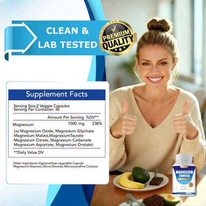 Magnesium glycinate and malate capsules on a counter