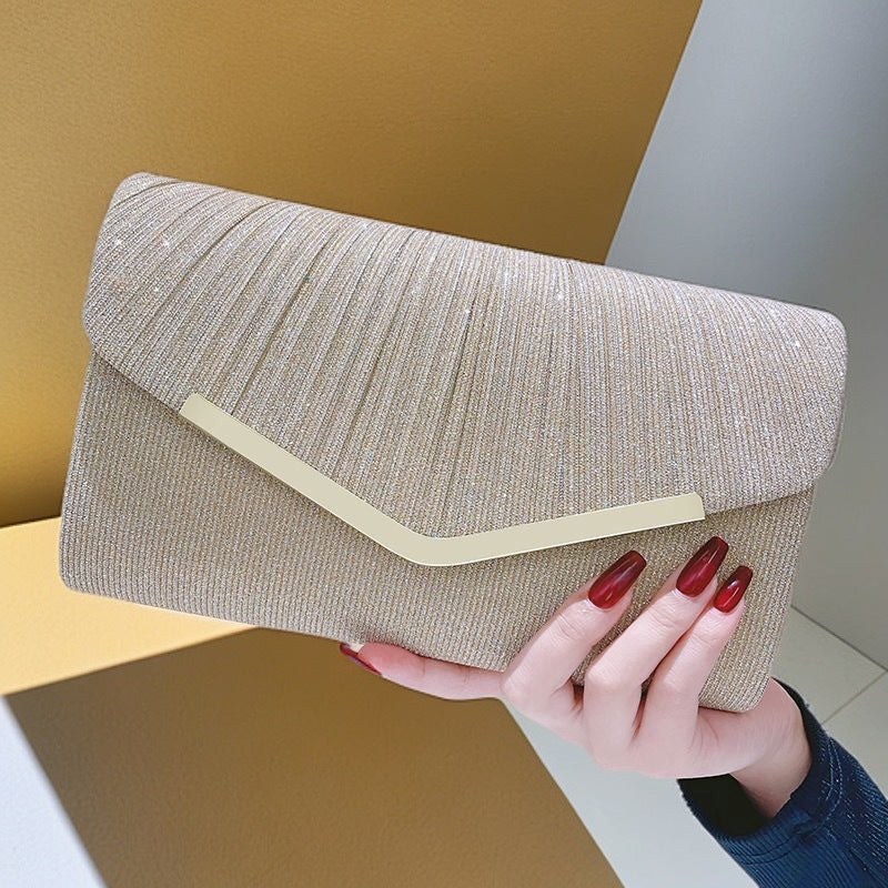 Women?s Shiny Pleated Large Capacity Handbag Evening Clutch Crossbody Bag