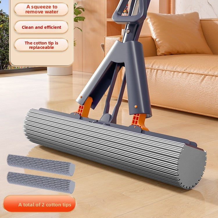Double-fold rubber-coated mop for floor cleaning
