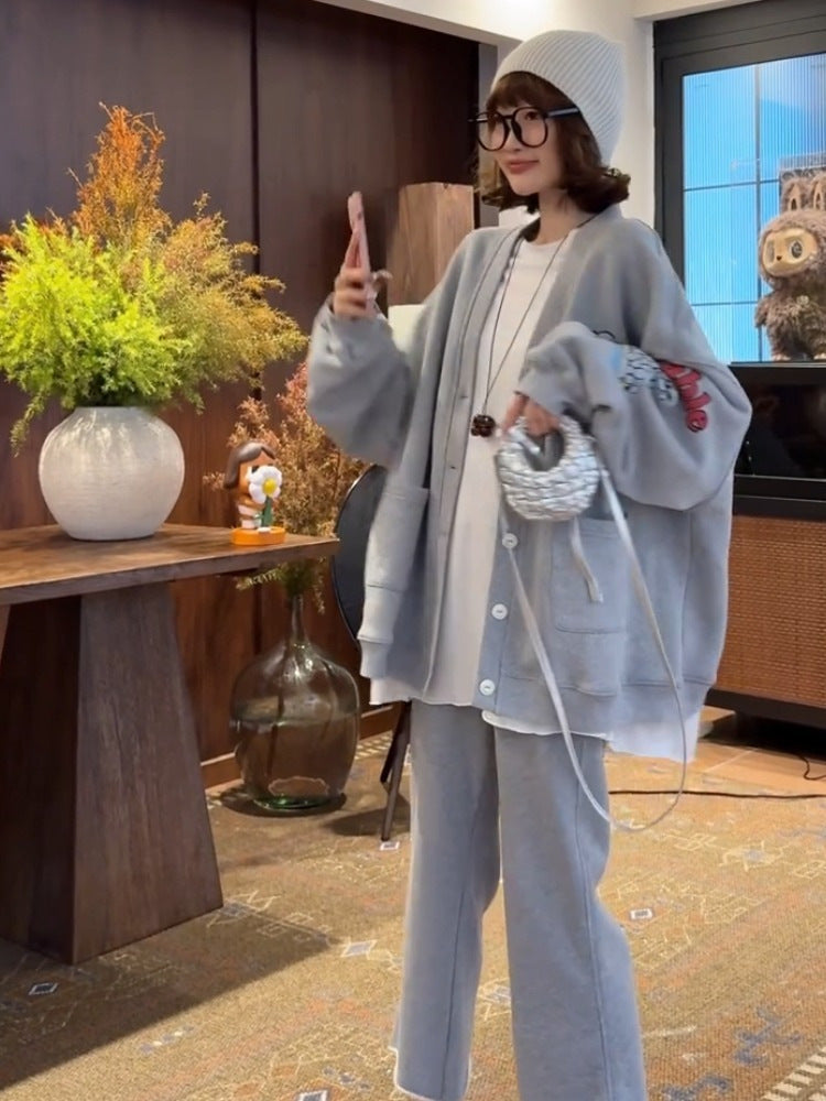 Gray cartoon print button sweatshirt jacket, photo 3