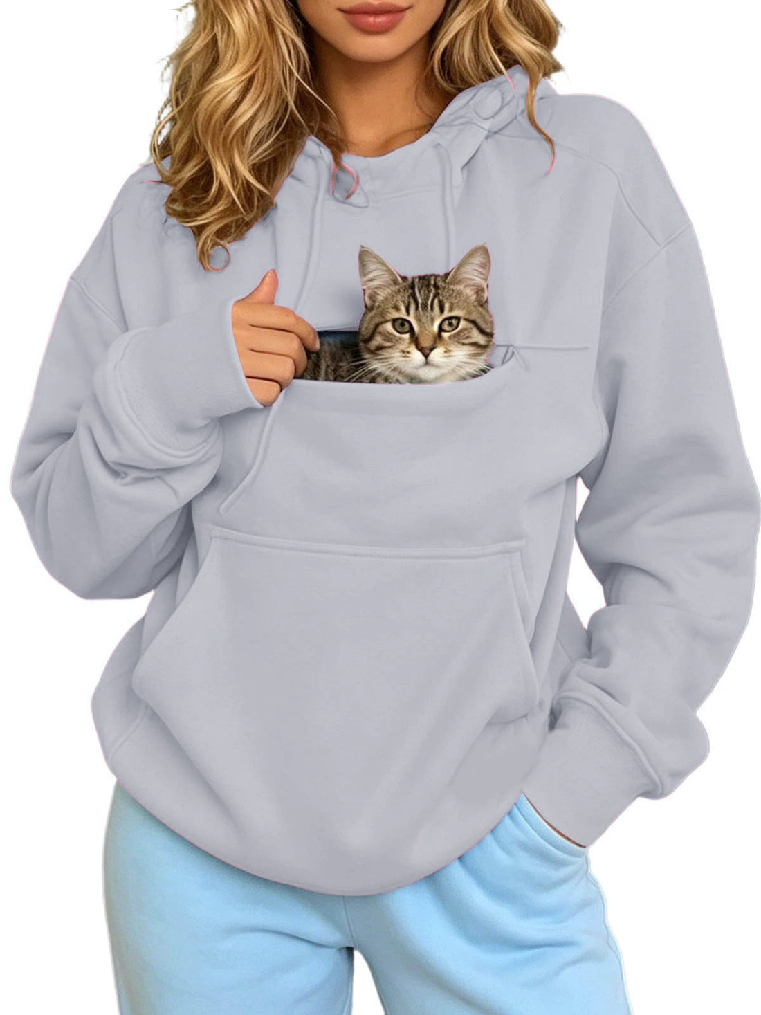 Autumn and Winter Warm Hooded Fleece Long-Sleeve Sweatshirt with Large Pockets for Men and Women Pet-Friendly