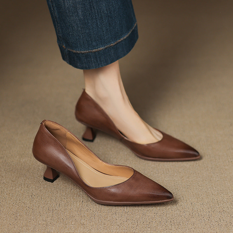 Women Genuine Leather Mid Heel Shoes