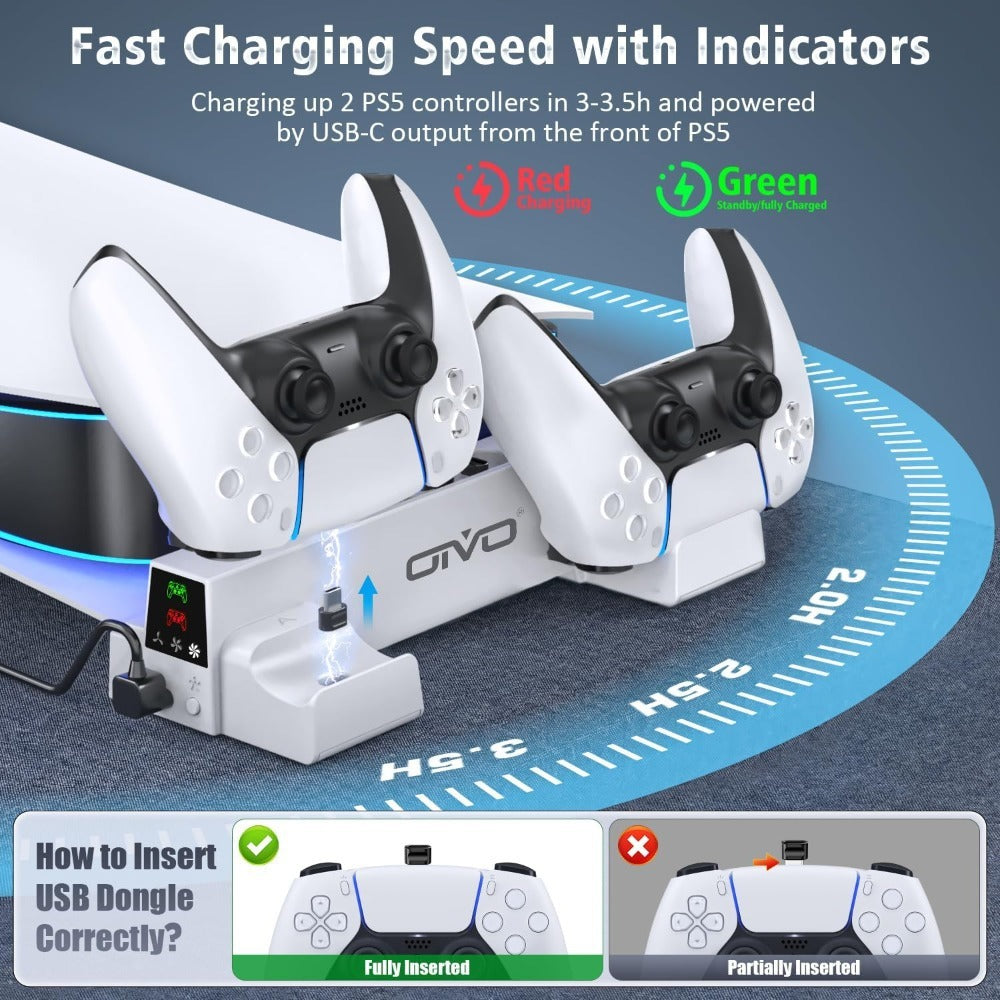 PS5 Horizontal Stand with Cooling Fan and Dual Controller Charger