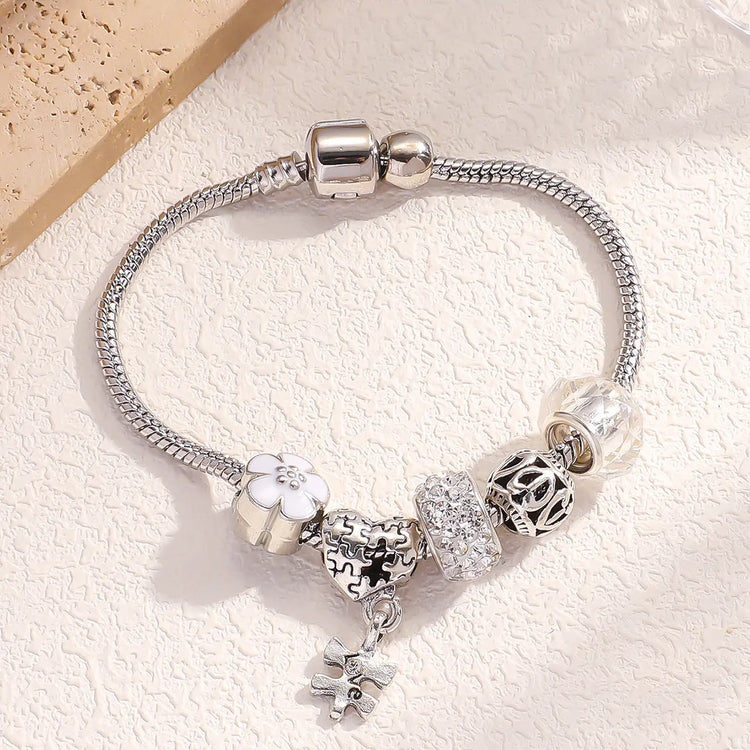 Heart Charm Bracelet — Electroplated Silver-Tone Layering Bracelet - Image 4