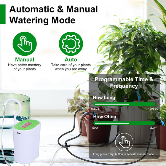 Automatic indoor plant watering system with timer, pump and drip stakes, photo 3 of 10