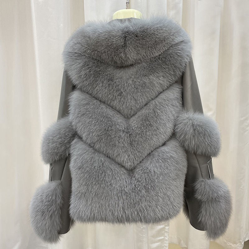 Women's Faux Fur Coat Cotton Padded Lapel Faux Leather Winter Warm Outerwear