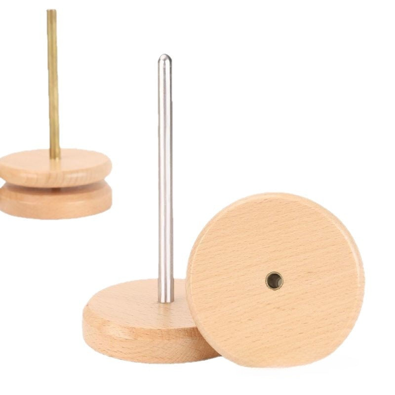 Double-Axis Rotating Wooden Desktop Spool Rack Removable Wire Storage Organizer