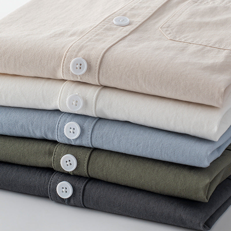Men's Pure Cotton Solid Color Long Sleeve Lapel Shirt