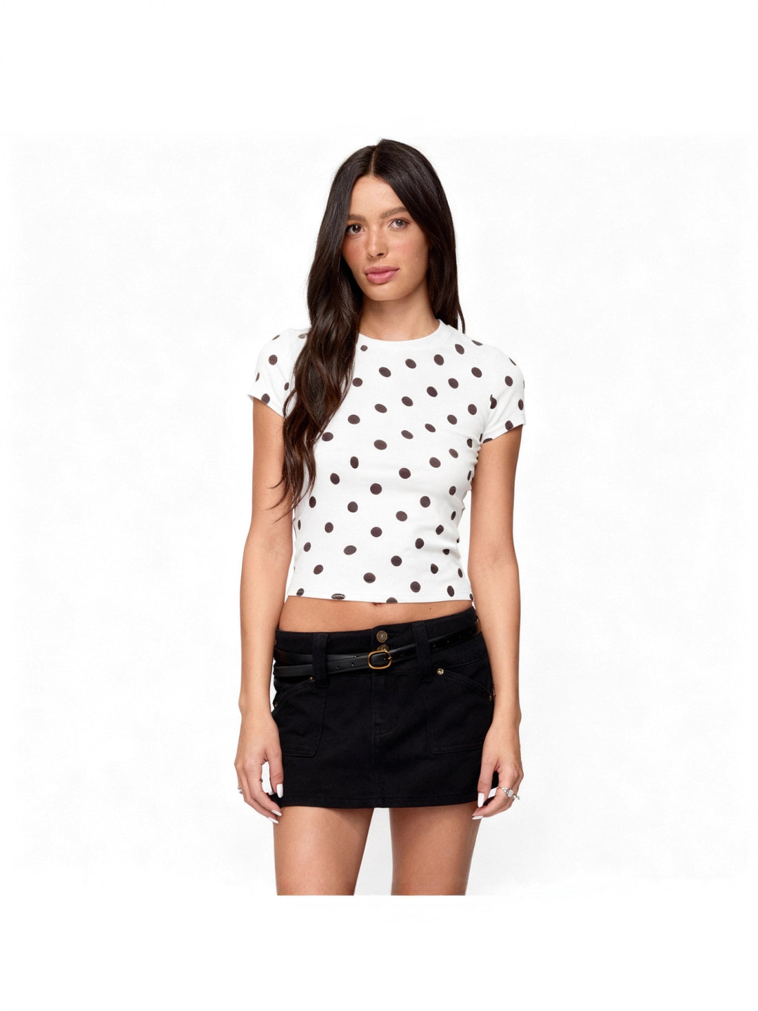 Printed fitted round-neck top