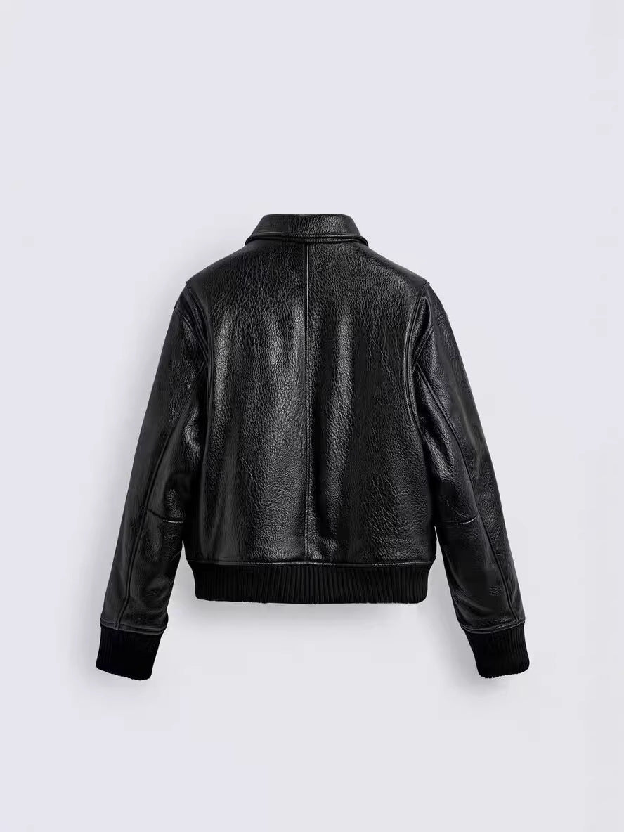 Loose Imitation Leather Zip Jacket Coat Leather Coat