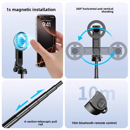 Portable Magnetic Selfie Stick with Tripod and Bluetooth Remote