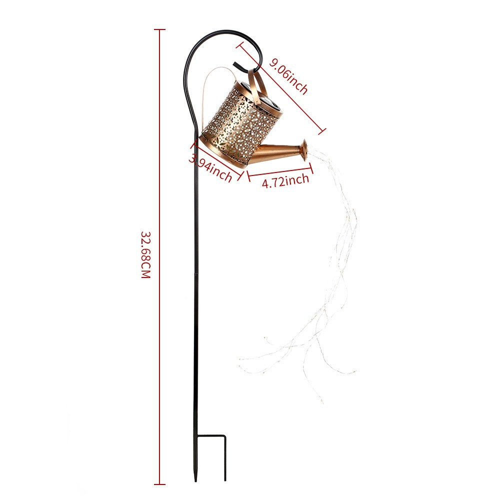 Solar Powered Iron Art Lawn Lamp with Water Kettle Design