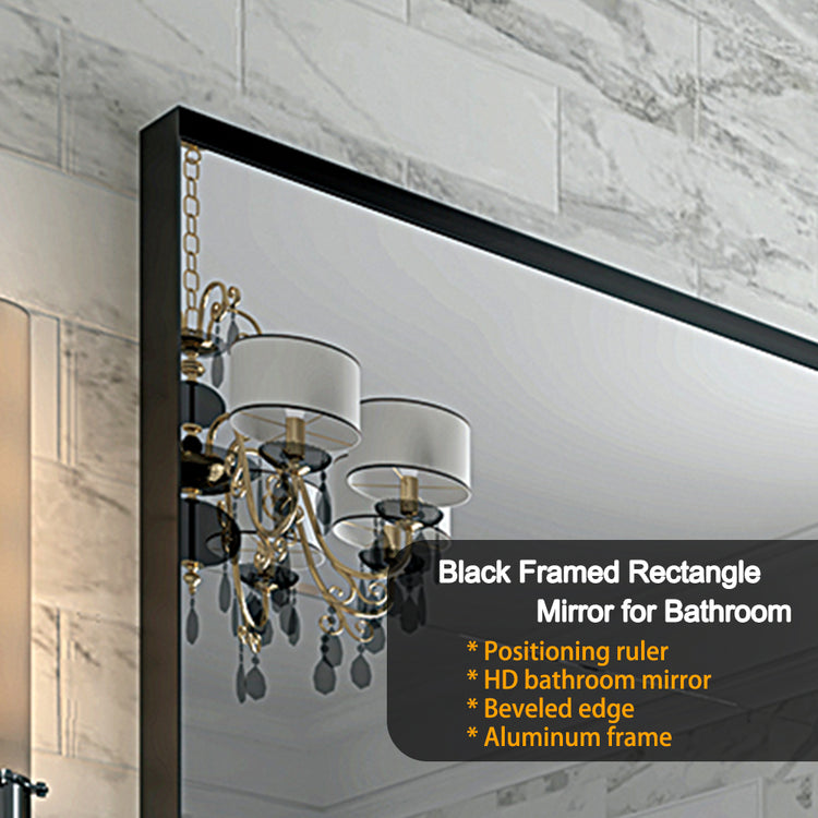 40x30 Inch Glossy Black Bathroom Wall Vanity Mirror