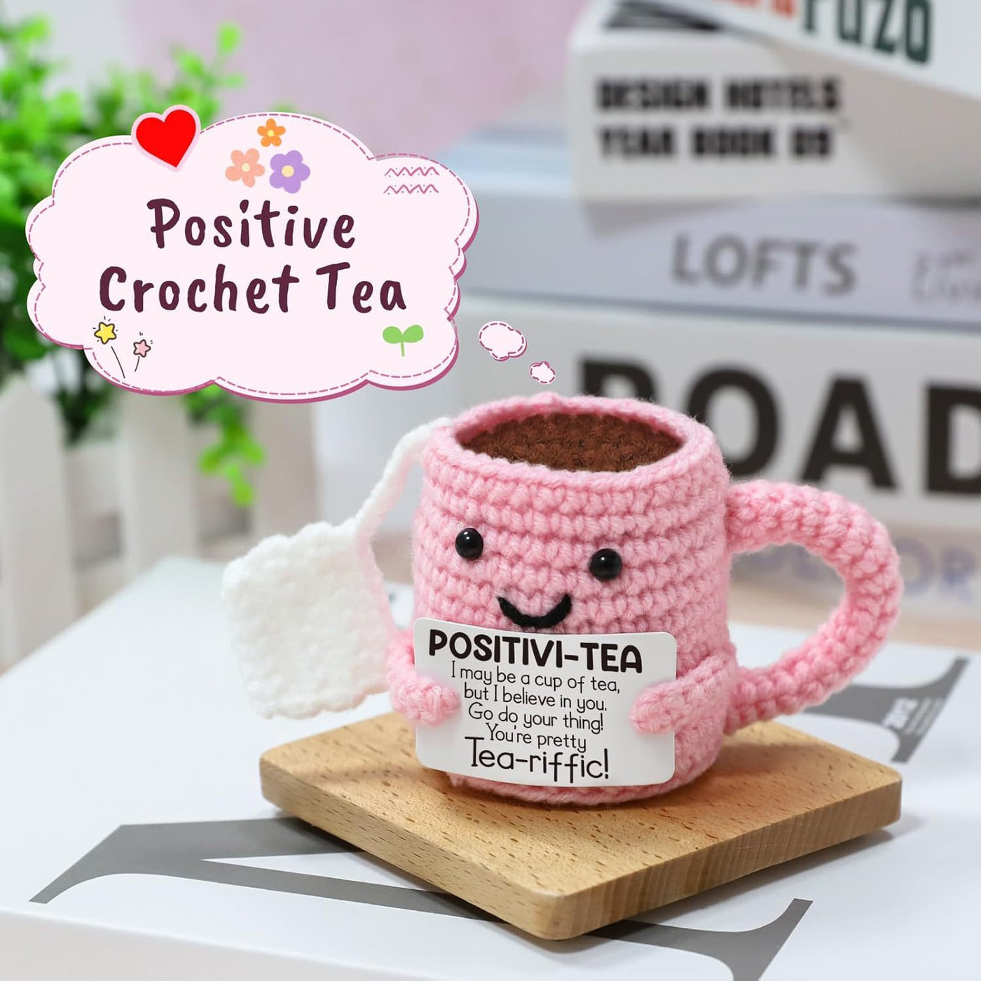 Handmade Crochet Positive Tea Cup Doll Ornament