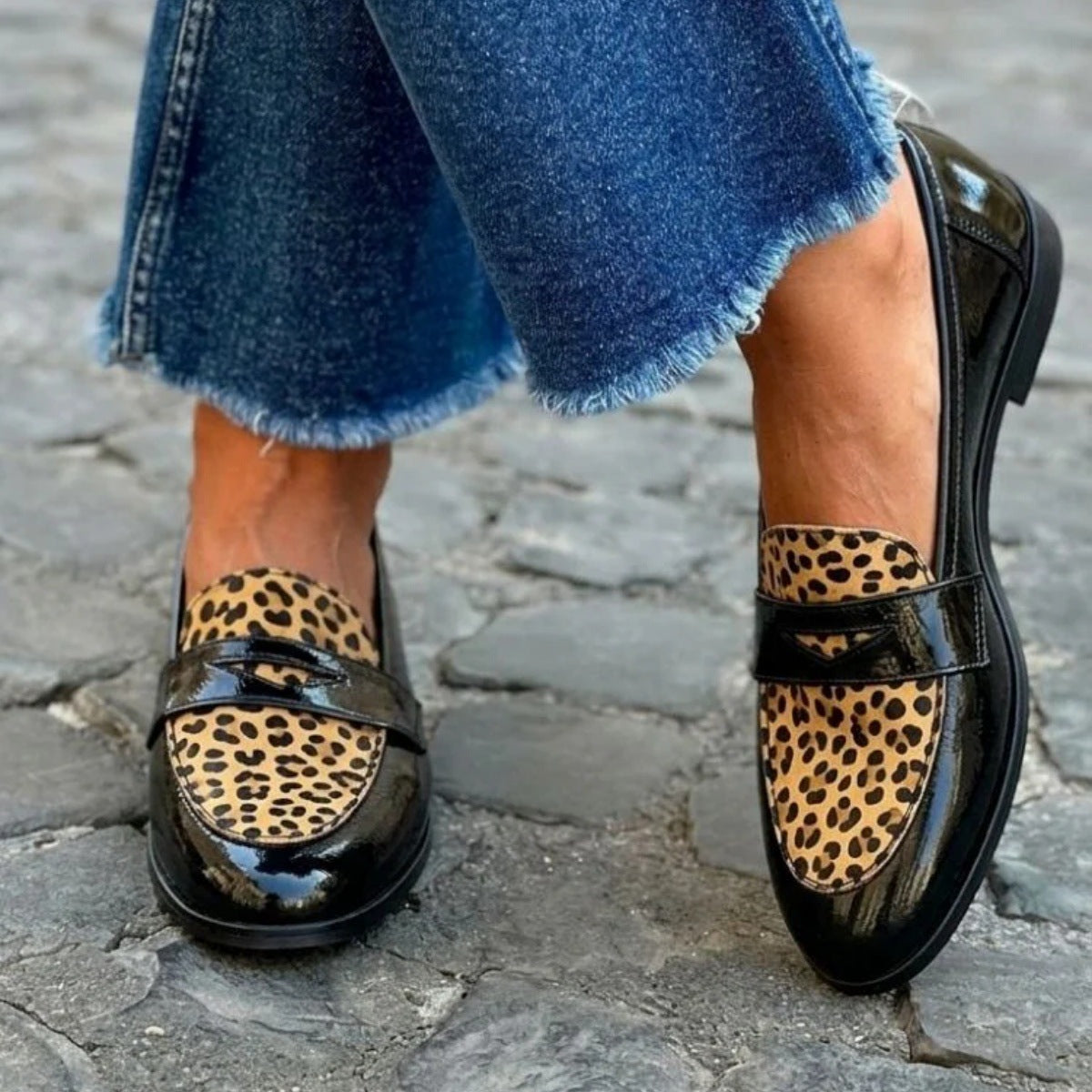 Casual Round-Toe Color-Block Slip-On Loafers