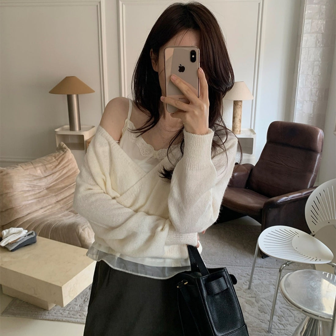 Women's V-neck knit sweater with diagonal button placket, photo 5