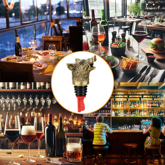 Boar head wine pourer shown in a busy restaurant and bar scene