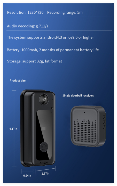 Wireless WiFi Video Doorbell Camera with Chime & Battery - Image 2