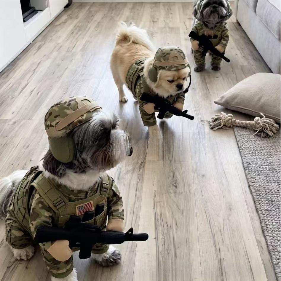 Cartoon Military Style Pet Dog Costume Suit