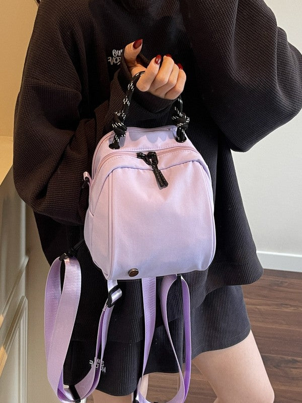 Mini Lightweight Multi-Compartment Nylon Bag, Stylish Convertible Backpack Crossbody Handbag