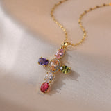 Women's Retro Cross Pendant Titanium Steel Lip Chain Necklace